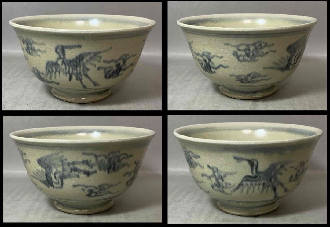 茶道具　膳所焼　雲鶴画　安南写茶碗　即中斎　陽炎園