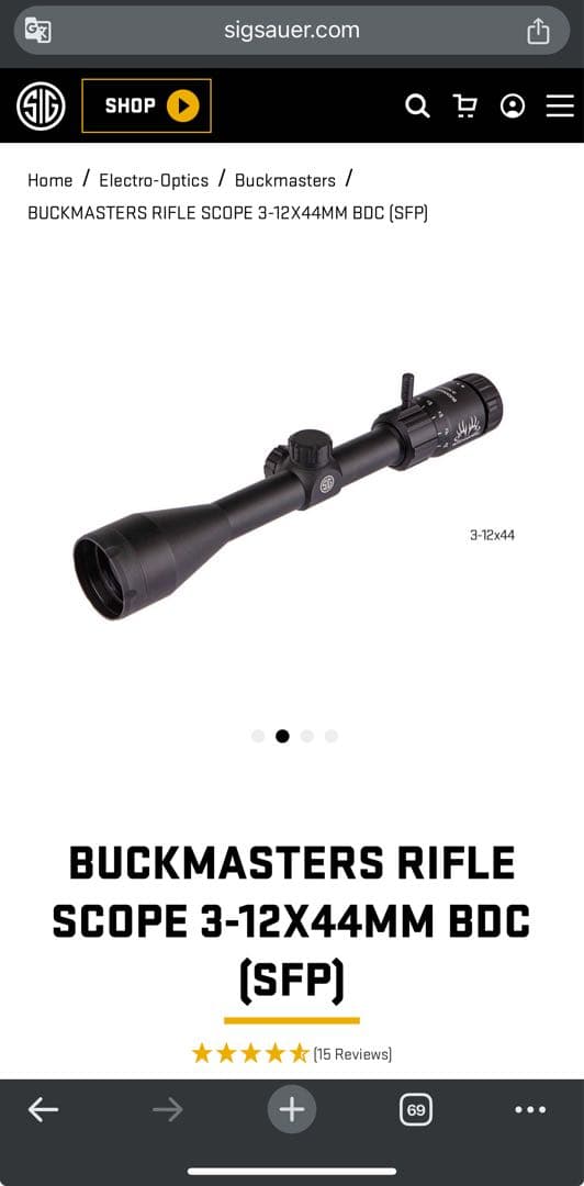実物 SIG SAUER バックマスターズ 3-12x44 BDC スコープ