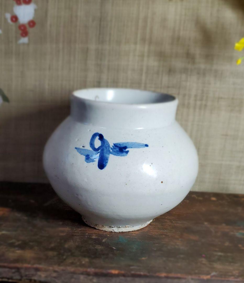 李朝 古美術 青華白磁 花文壺