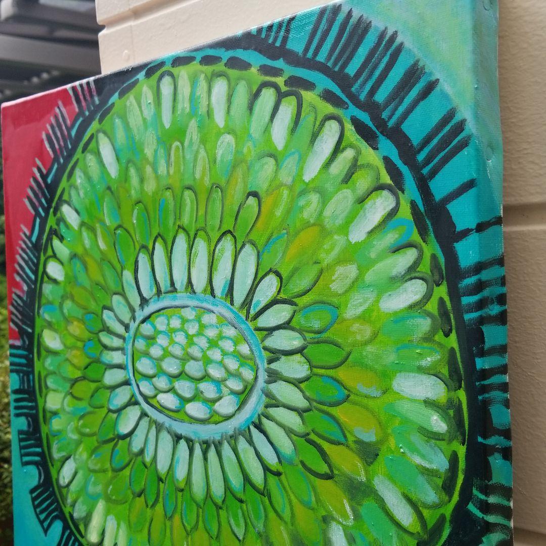 油絵　あらんぼん　小さな植物の中心部の世界　ボタニカルアート　ポップアート