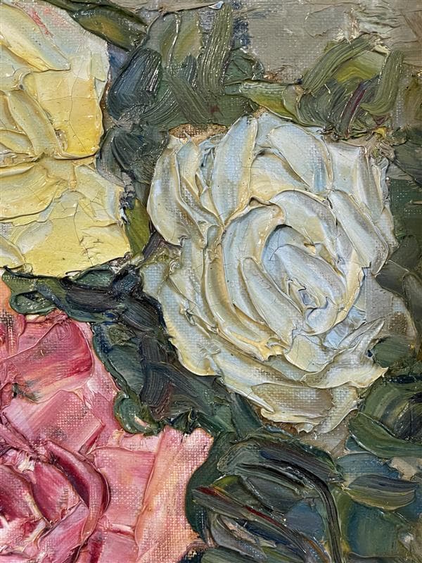 「真作」岡部忠之『薔薇 』静物画　油彩画　額装　サイン有り　10号