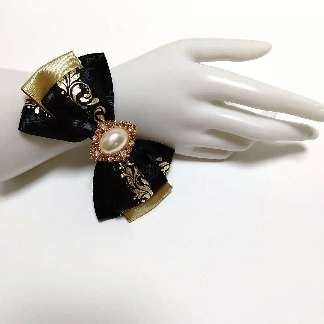 ★ペンライトリボン キンブレリボン★黒×金 ブラック ゴールド 手首にも可愛い