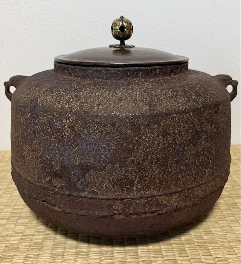 【江戸前期】面取万代屋形釜　千家お抱え釜師　西村道也作