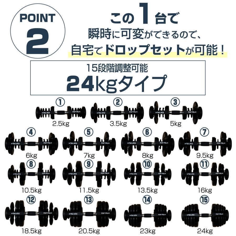 新品＊ダンベル 可変式 24kg2個セット アジャスタブル 15段階調節2663