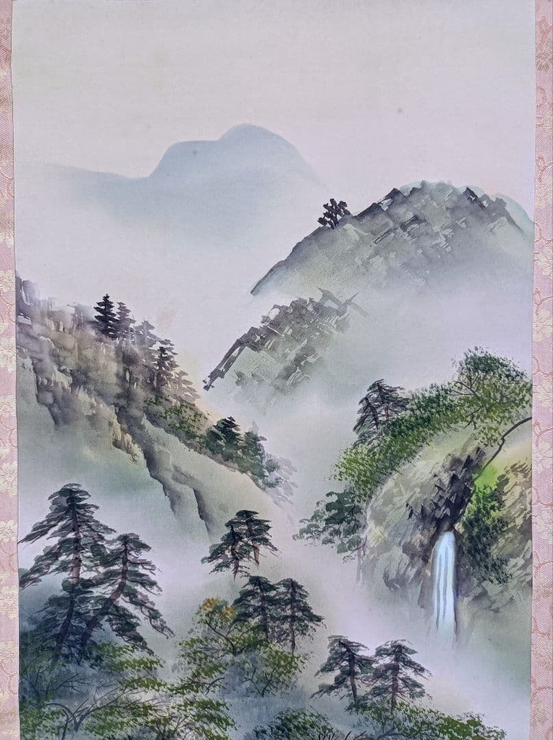 軸 開運 金運 縁起物 福 おもてなし 絵 龍神 山水 滝 茶 日本 中国 美術