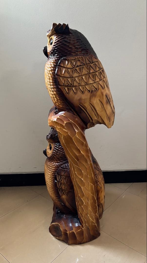 フクロウ 置物 梟 ふくろう 木彫 高さ約73cm オブジェ