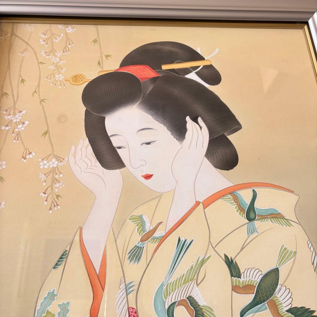 堀江浮水 (堀江豊生) 額装 美人画 真作 日本画 師/伊東深水 絵画 A