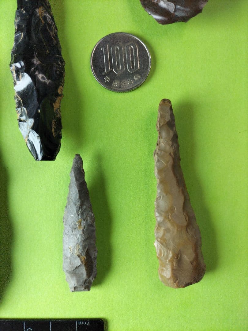 石器セット 出土品 (石槍、石錐、石篦、他計7点) 硬質頁岩(チャート)含む！