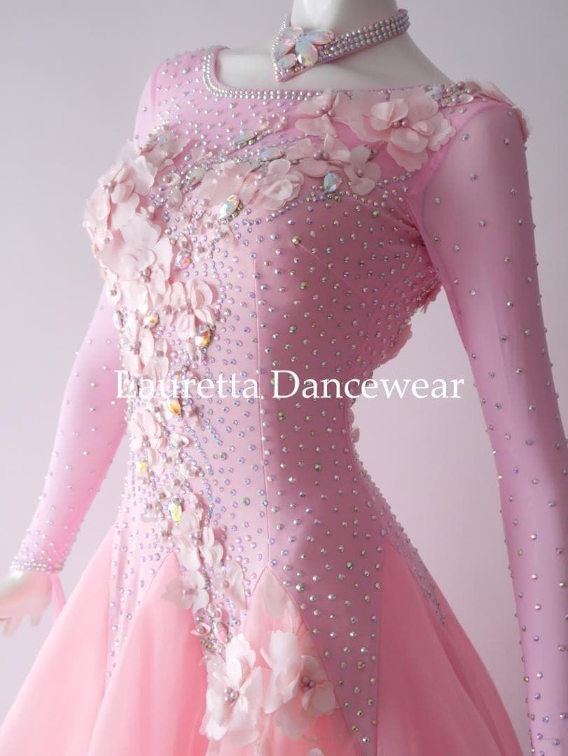 新品✨ラウレッタ 社交ダンスドレス ピンク M 高級仕様 競技 デモ対応