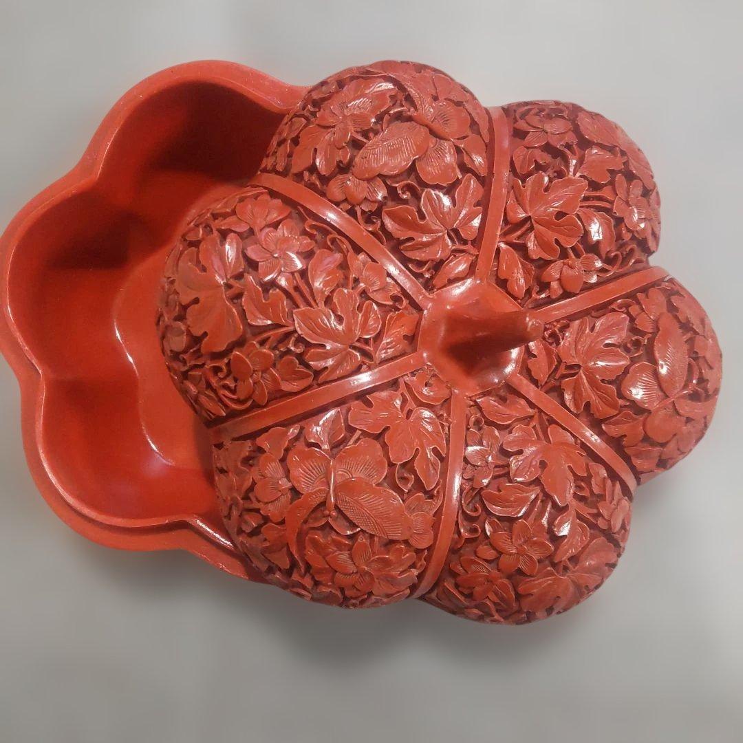 堆朱 中国美術工芸品 伝統美術蓋物 小箱