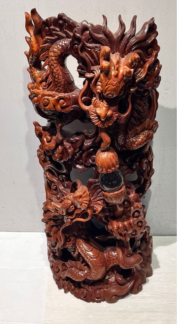 一点もの　開運 龍神 龍 木彫り 双龍 置き物　昇り龍　インテリア　工芸品