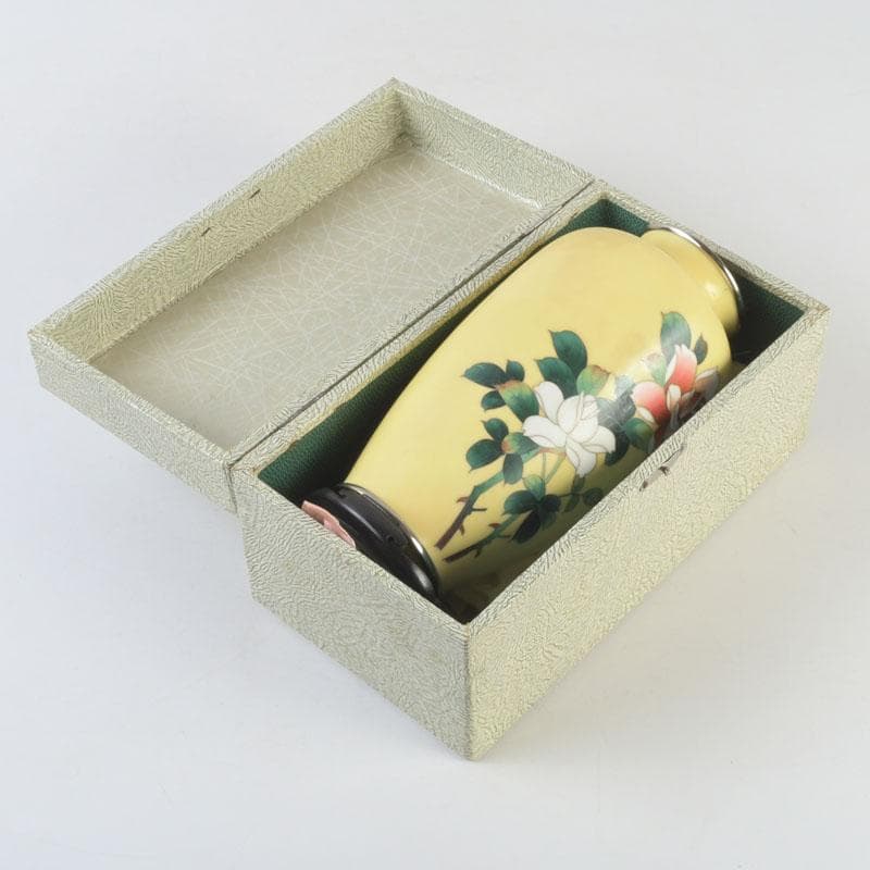 七宝焼　四君子文　花瓶　唐木台・箱付　V　9872
