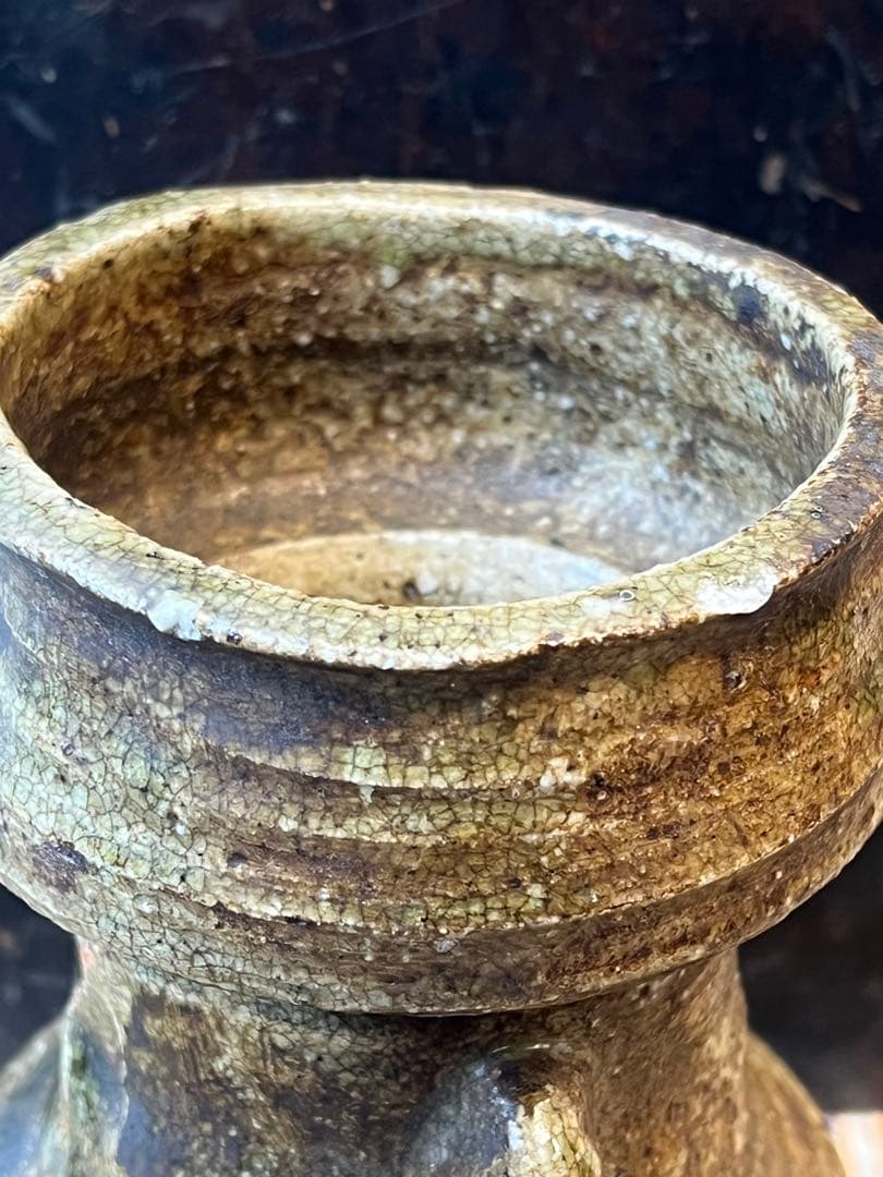 ［珍品］￼伊賀焼、江戸期、自然柚、耳付き花瓶　送料込み