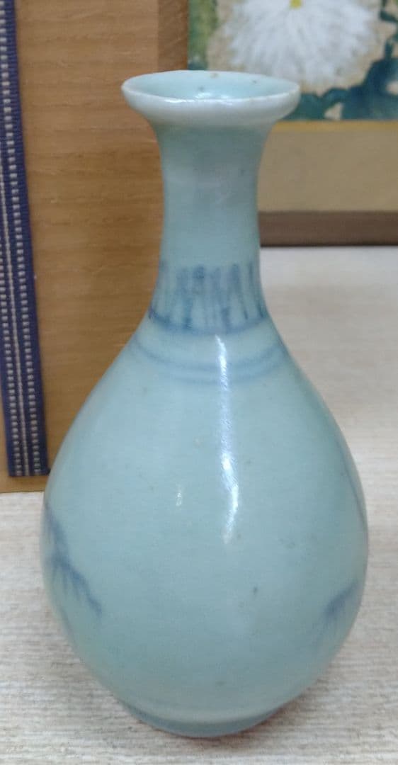 初期伊万里青磁梅松染付徳利 r5冬27