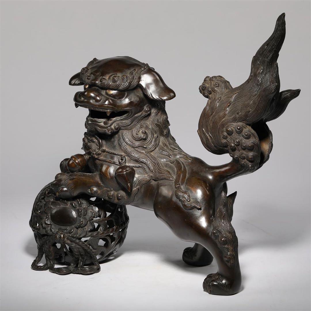 骨董品　古美術 銅獅子　開運置物