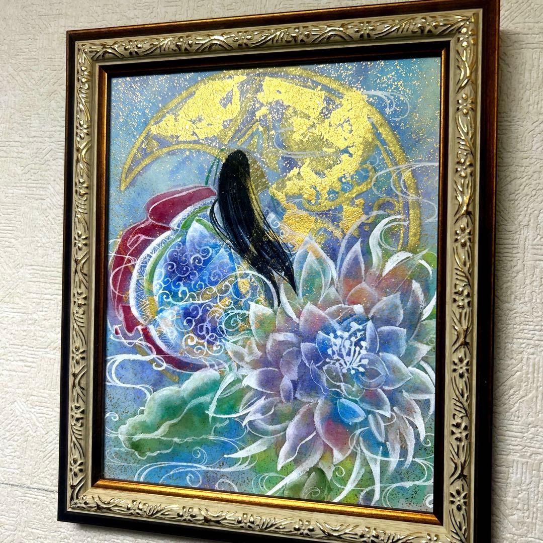金箔使用 吉祥日本画 「月下美人　月の御殿」