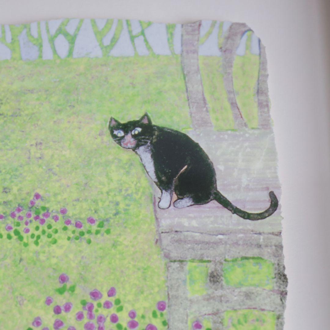 野地美樹子　版画　『春の歌』　猫