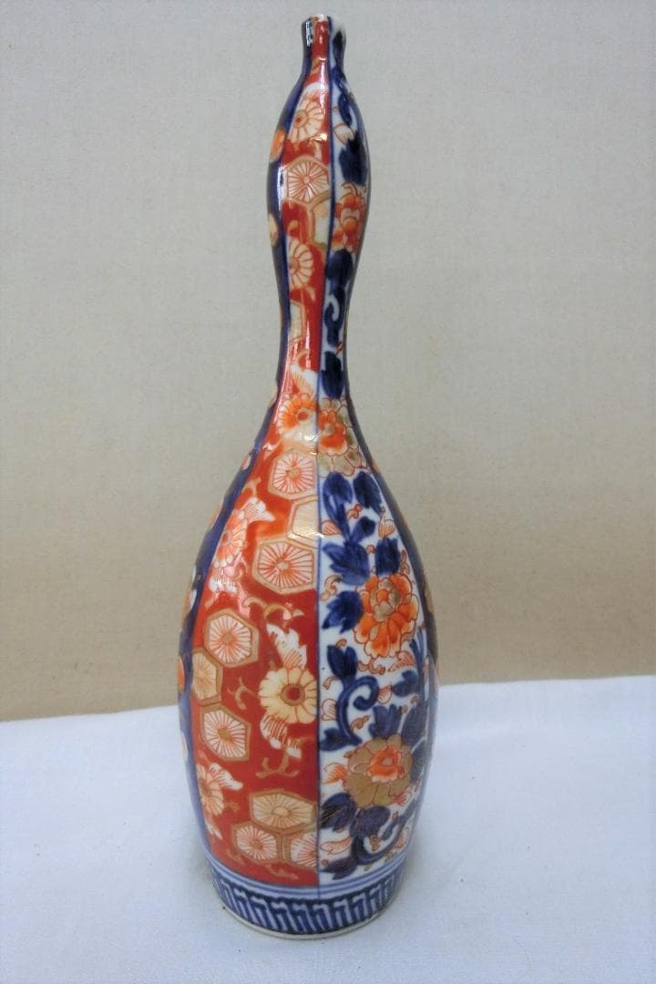 【伊万里　細長瓢箪徳利　色絵 　鑑賞陶磁器　花紋】◆骨董古美術　インテリア　花器