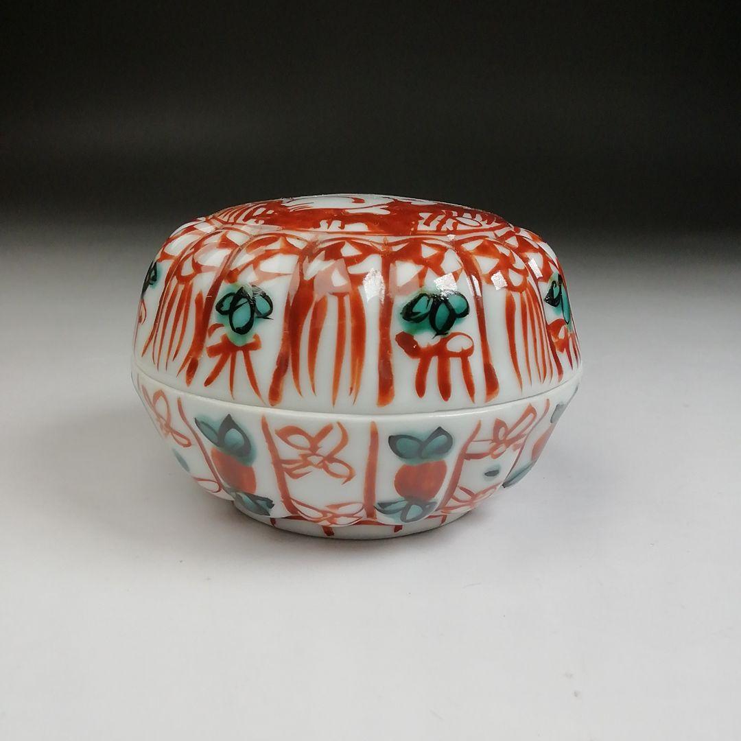 Ｔ９３３　香合　『赤絵　菊兎』『高野昭阿弥 造』　共箱　茶道具