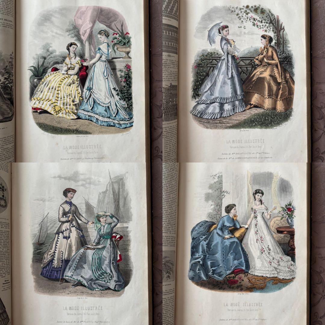 フランスアンティークファッションプレート合本 モード銅版画1867年