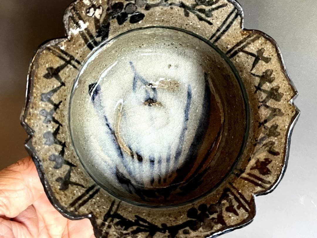 鉢■古唐津向付 5客 粉引絵唐津 菖蒲 花形 割山椒 古美術 時代物 骨董品■