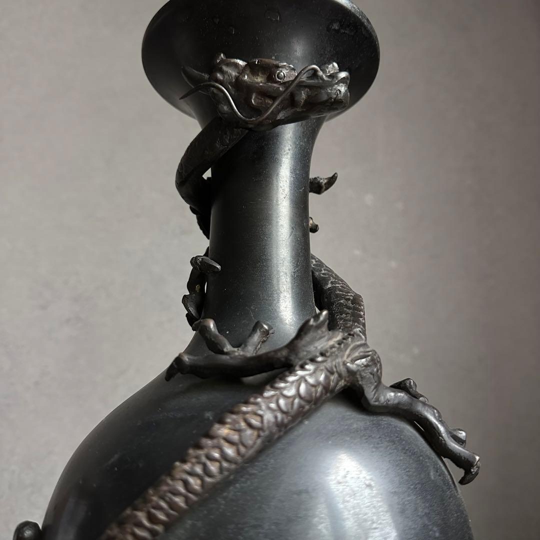 【希少】　古銅　銅製　鉄龍巻　龍巻花瓶　雄峰造　花入　高岡銅器　金工美術　大