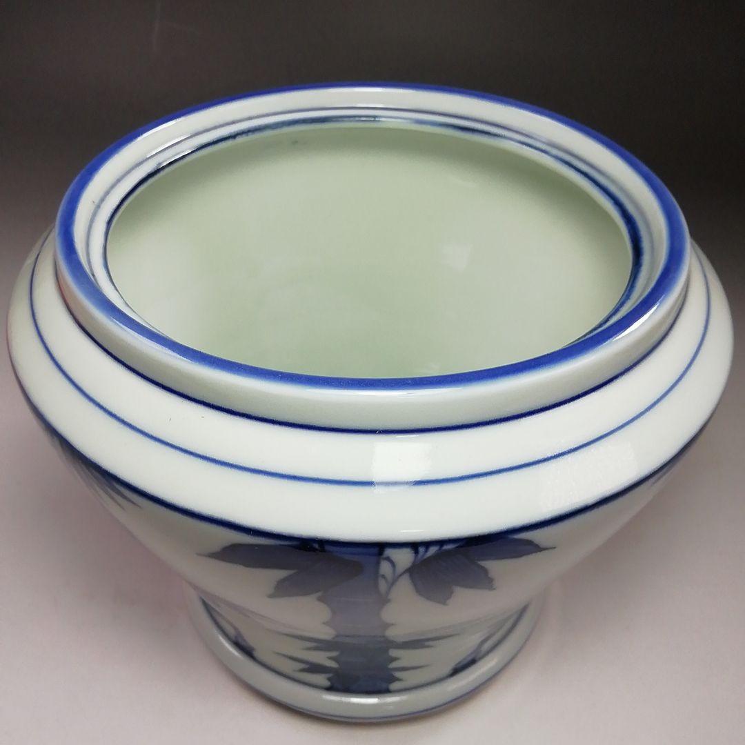 Ｓ８０４　水指　『染付　竹繪　水指』『平安　静山造』　共箱　茶道具