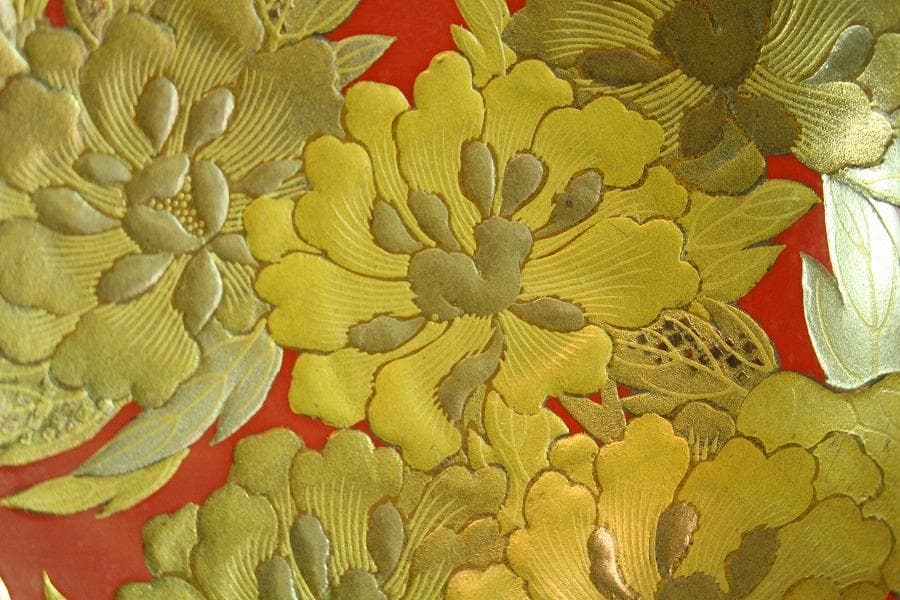 牡丹 蝶 蒔絵 朱塗 盃 一対 極上 美品(K-A382)