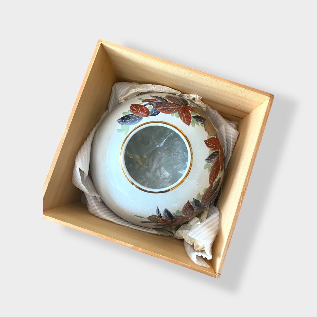 【新品】九谷焼 花文壺 桐箱付き 直径24×高さ20cm 匿名配送　即発送