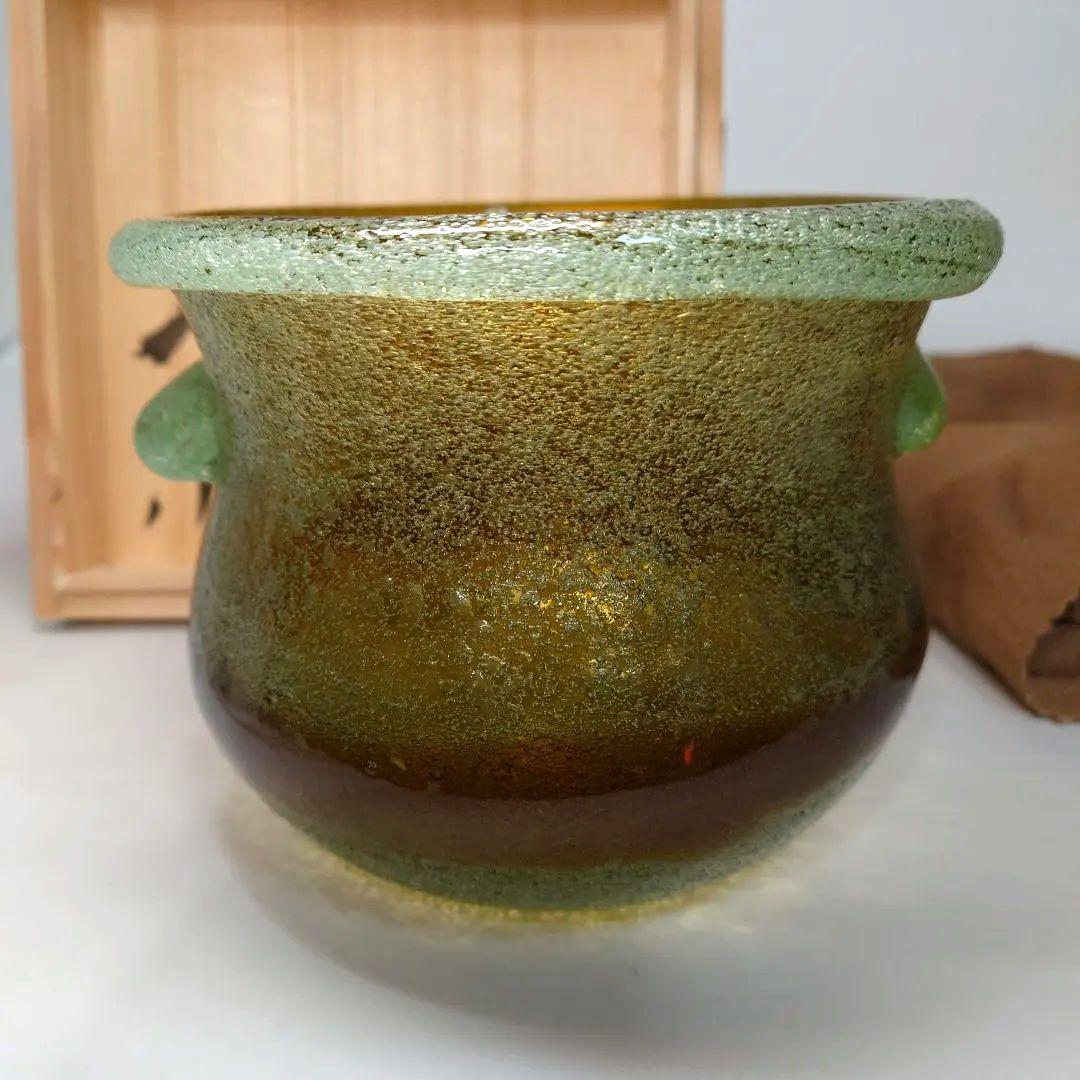 稲嶺盛吉　琉球泡ガラス　建水　花器　共箱