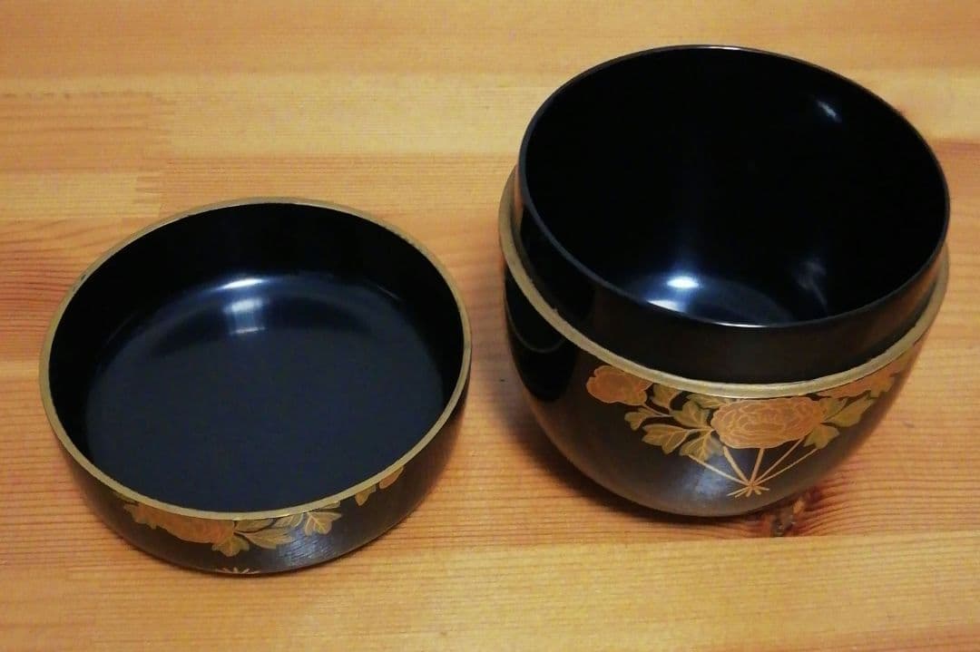 一心斎作　花扇　蒔絵　乾漆　棗　共箱　茶道具