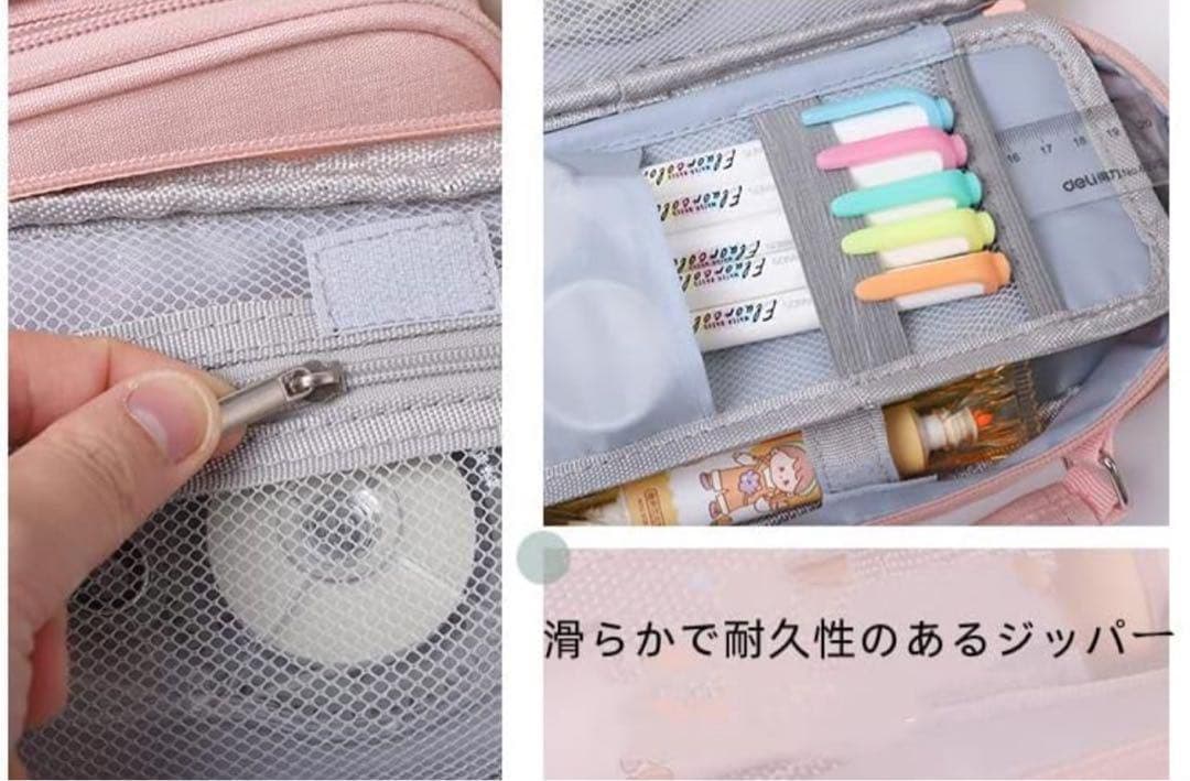 【グレー】ペンケース 文具バッグ 化粧ポーチ 収納ケース 多機能ケース 筆箱