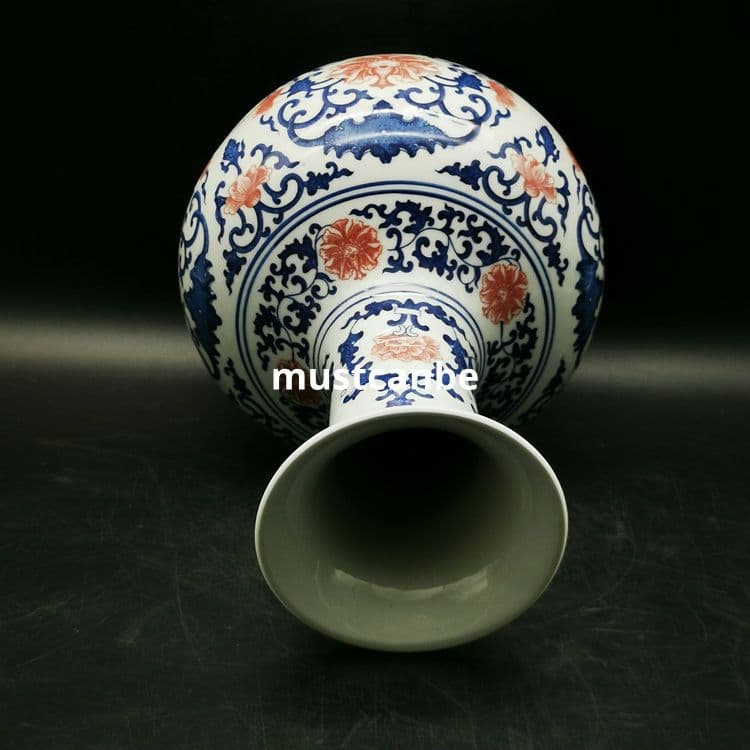 清乾隆青花釉裏紅団模様賞瓶 景徳鎮 陶磁器 装飾品 現代工芸品 美術品 置物