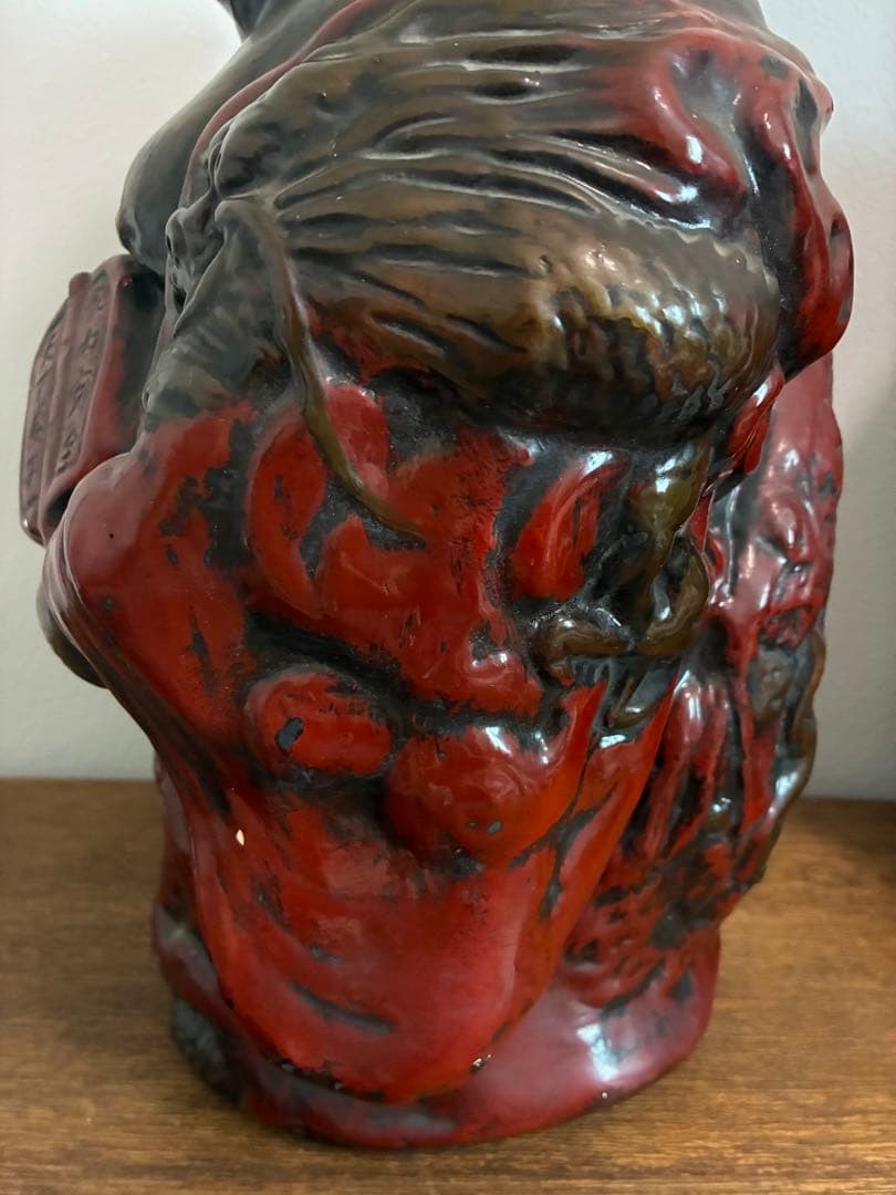 骨董 時代 布袋様 40㎝ 在銘 陶器 色彩 龍 置物 縁起物 招福 昭和
