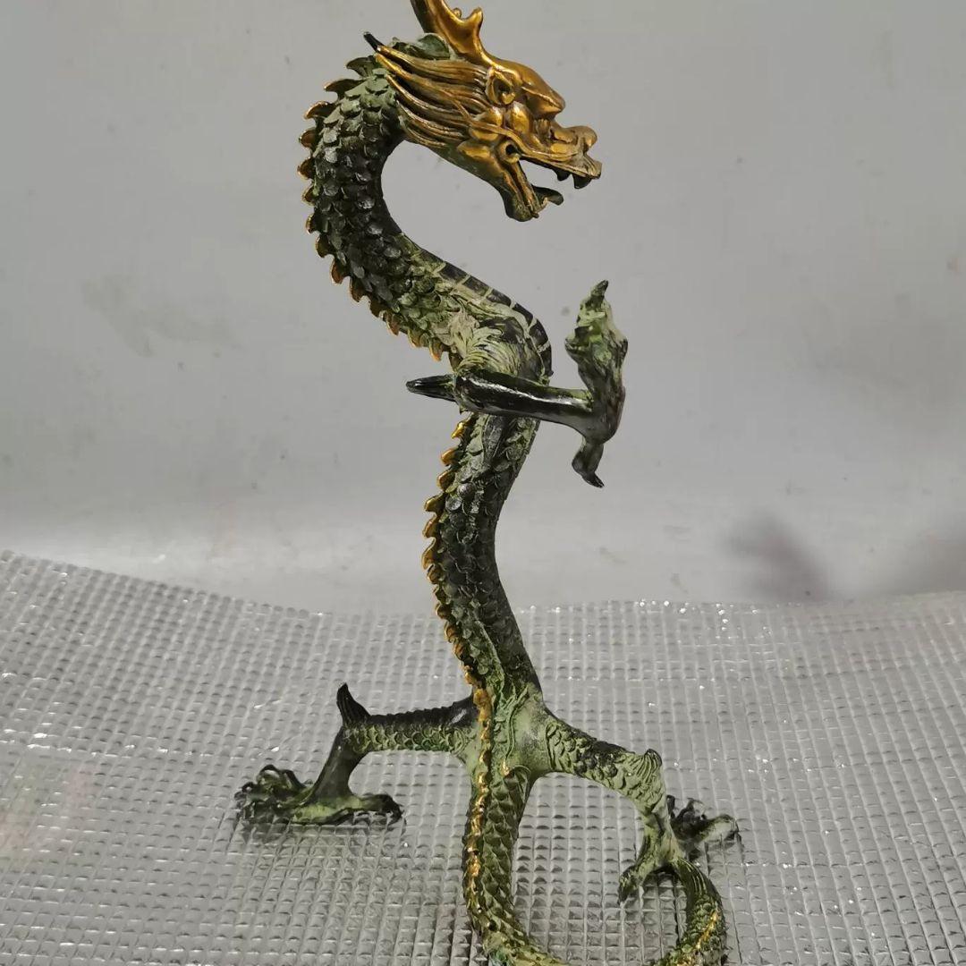 銅 細工 立龍 飛龍再天 干支龍 リビングルーム 装飾品 工芸品 置物