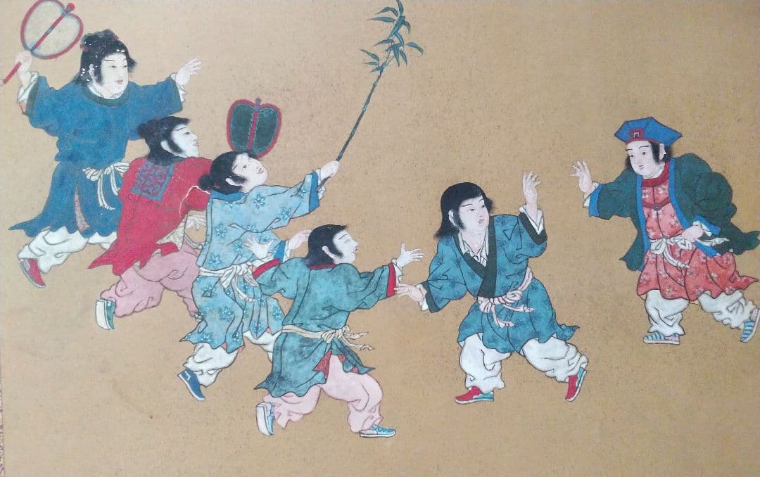 若冲伊藤【二枚折り屏風】岩絵の具使用