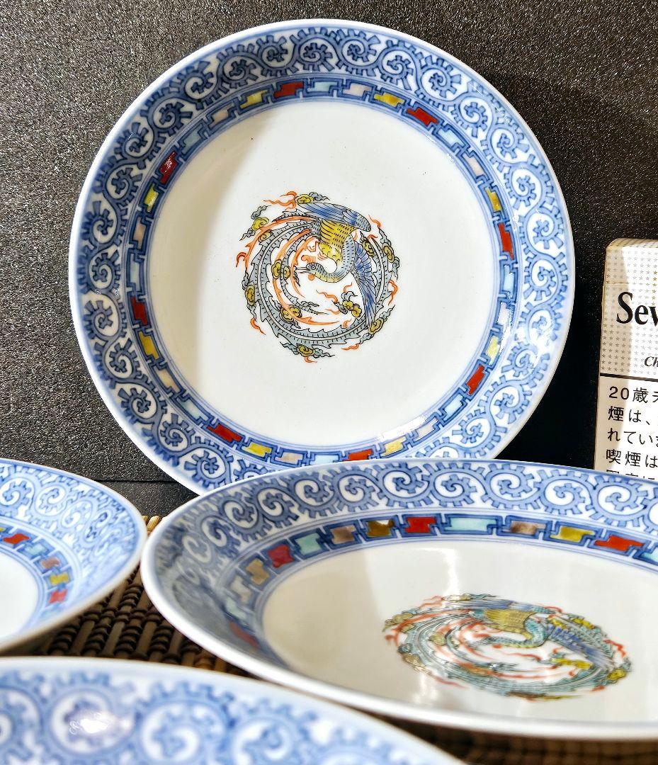 【大名品❗】明治時代　最高峰の平戸焼　肥前伊万里　嘉祥堂文峰作　染錦鳳凰画皿5客
