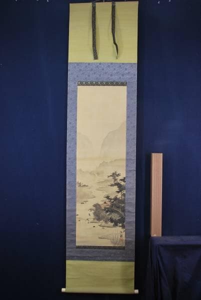 【真作】前川文嶺　山村人物図　掛軸/名家伝来/K-369　J