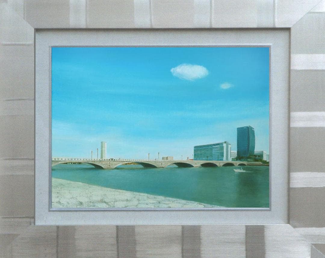 油絵 菅家令子 絵 絵画インテリア 額付(白)F6-080314 風景万代橋新潟