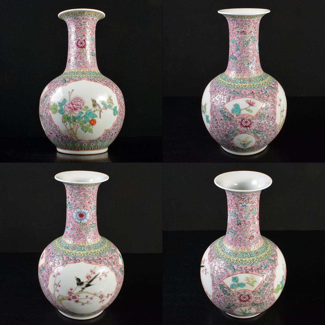 中国　中国景徳鎮　粉彩　花鳥文　天球瓶　M　R5862B
