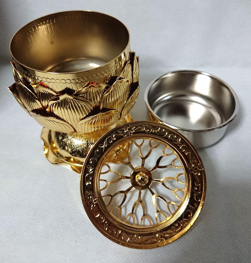 ✶金属工芸品✶香炉 蓮華型 真鍮製 金メッキ 仏具 国産 インテリア 小物入れ