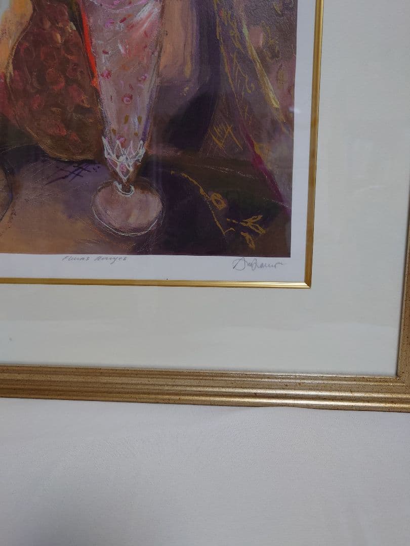 アンドリュープライス　赤いバラ　版画　花　絵画　静物画　花瓶　額入り