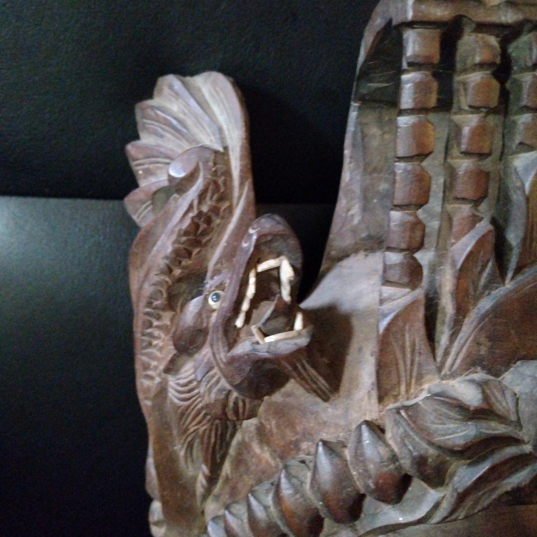 中国　木彫り　お面　壁掛け　壁掛け　魔除け