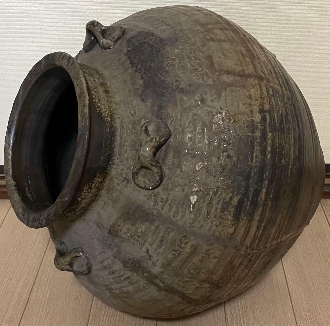 古備前　桃山時代　大壺　特大38cm 　四耳大壺　葉茶壺　Lf6288