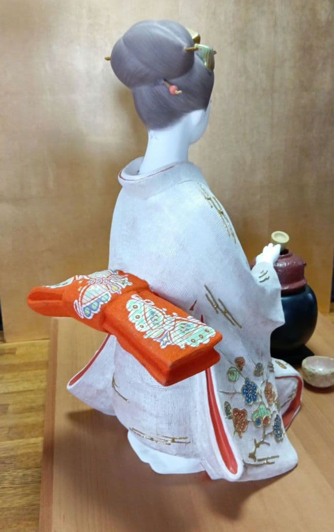 【伝統工芸品】博多人形　点茶　吉武國明氏作　ガラスケース付き　日本人形